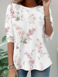 Women's Long Sleeve T-shirt Spring/Fall White Floral Jersey Crew Neck Daily Going Out Casual Top