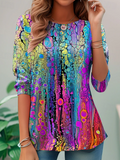 Women's Long Sleeve T-shirt Spring/Fall As Picture Abstract Printing Jersey Crew Neck Daily Going Out Casual Top