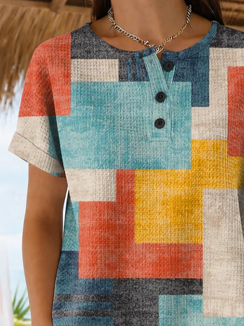 Women's Short Sleeve T-shirt Summer As Picture Abstract Printing Crew Neck Daily Going Out Vintage Top