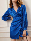 Stain Leopard V Neck Long Sleeve Elegant Going Out Mini Dress