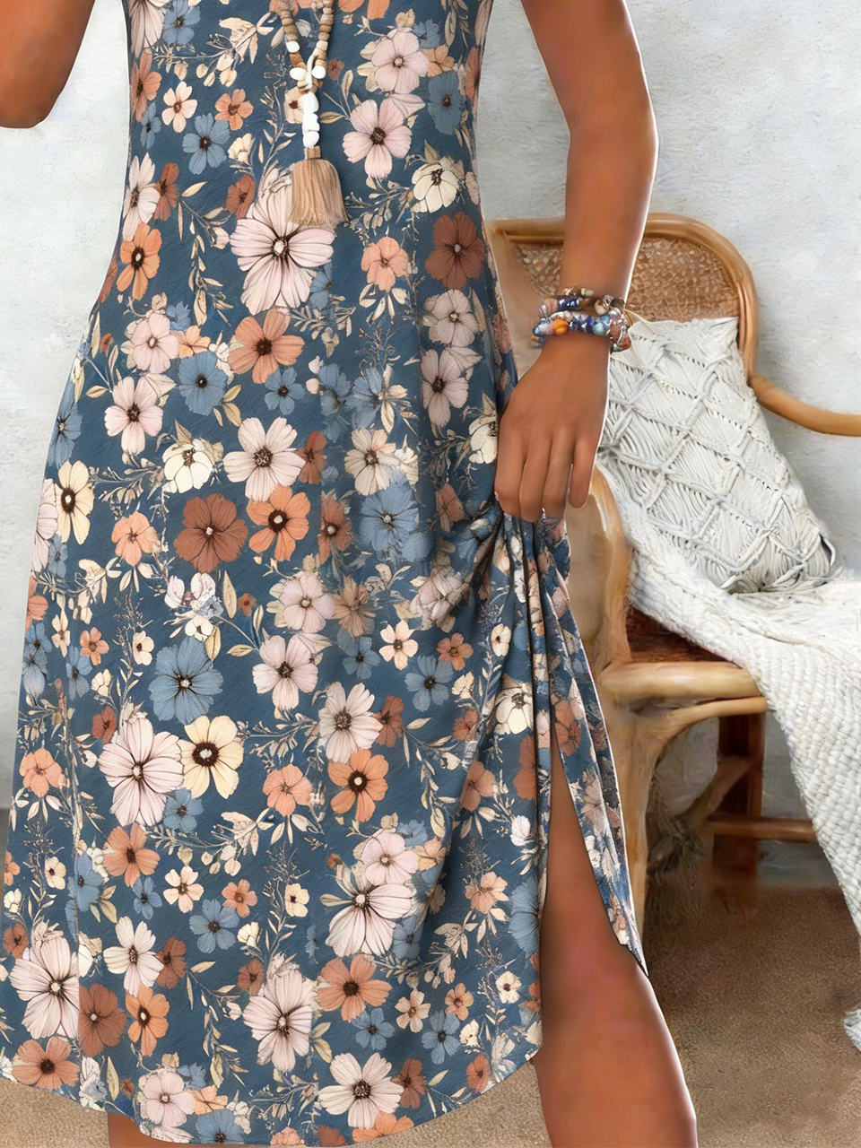 Floral Cotton Loose Casual Dress With No