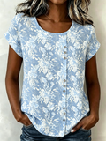Linen Blend Casual Crew Neck Loose Shirt