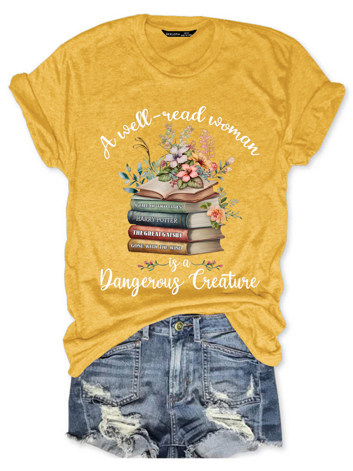 Bookshelf A Well Read Woman Is A Dangerous Creature Book Lovers Simple Loose T-Shirt