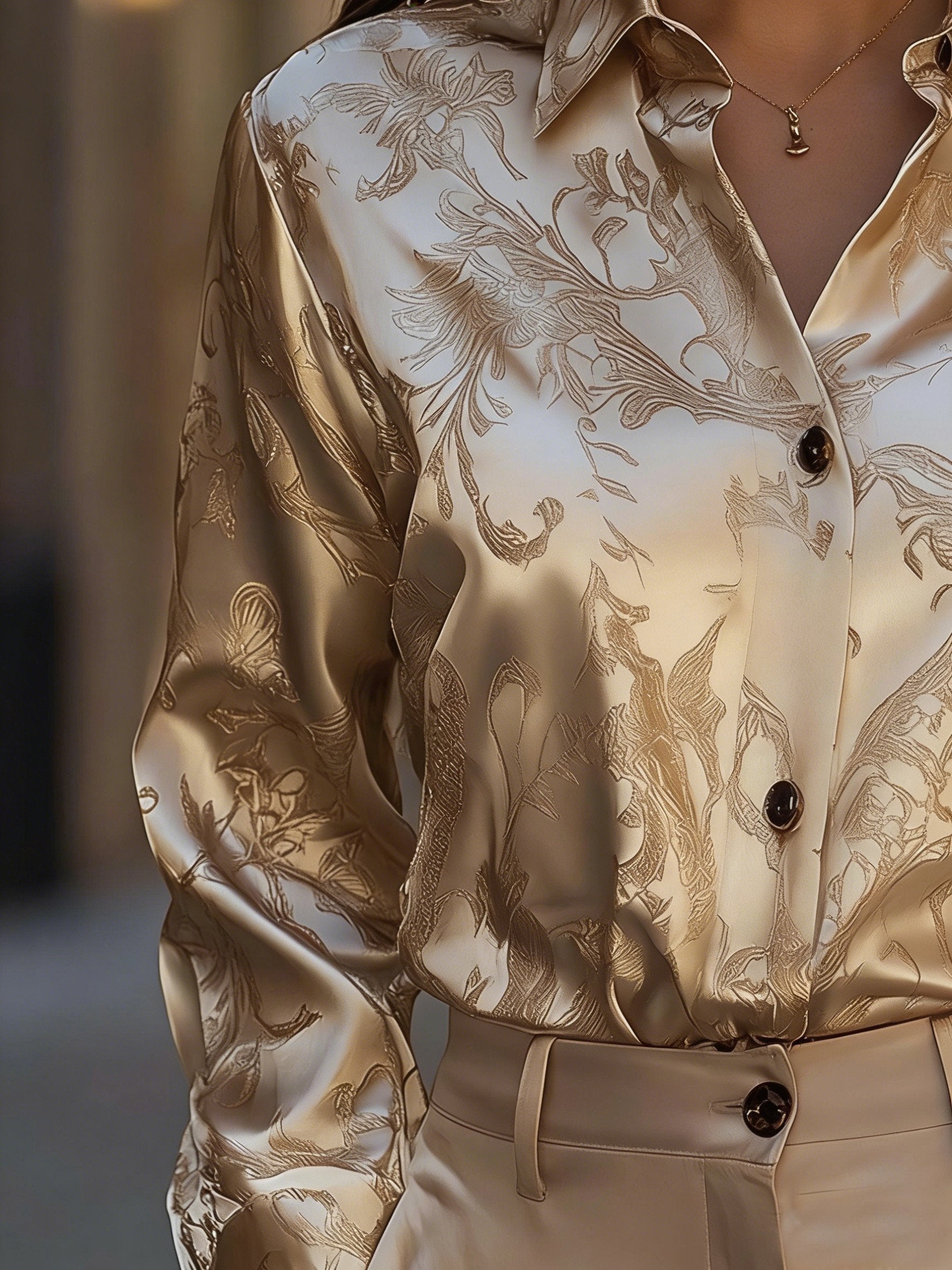 Satin Floral Pattern Elegant Floral Going Out Shirt