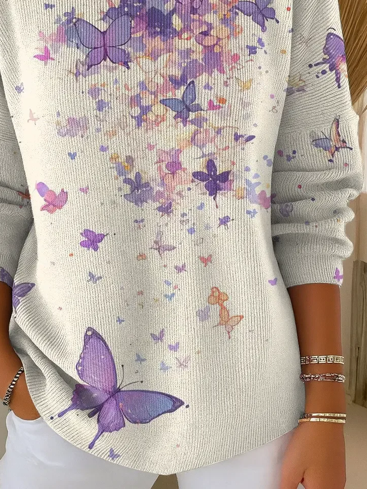 Crew Neck Butterfly Casual Printing Sweater