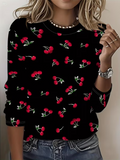 Women's Long Sleeve T-shirt Spring/Fall Black Fruit Printing Jersey Crew Neck Daily Going Out Casual Top
