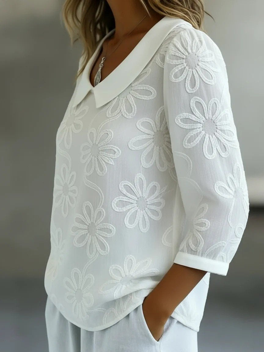 Floral Vintage Shawl Collar Loose Shirt