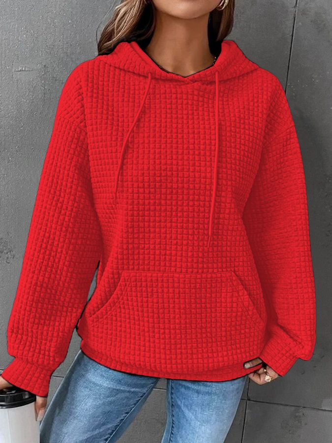 Women's Waffle Casual Long Sleeve Hooded Sweatshirt