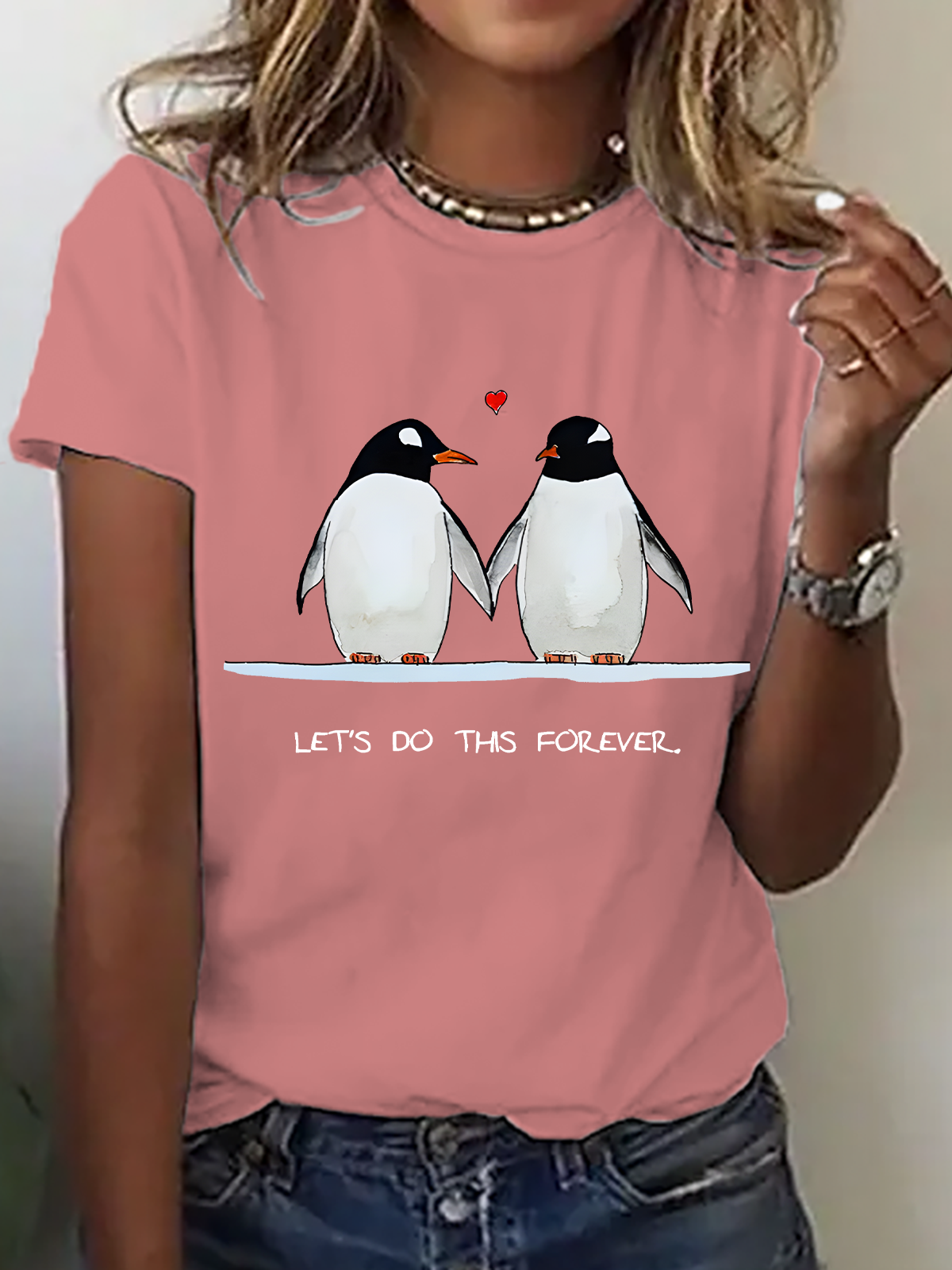 Women's Penguin Love Valentine's Day Short-Sleeved T-Shirt