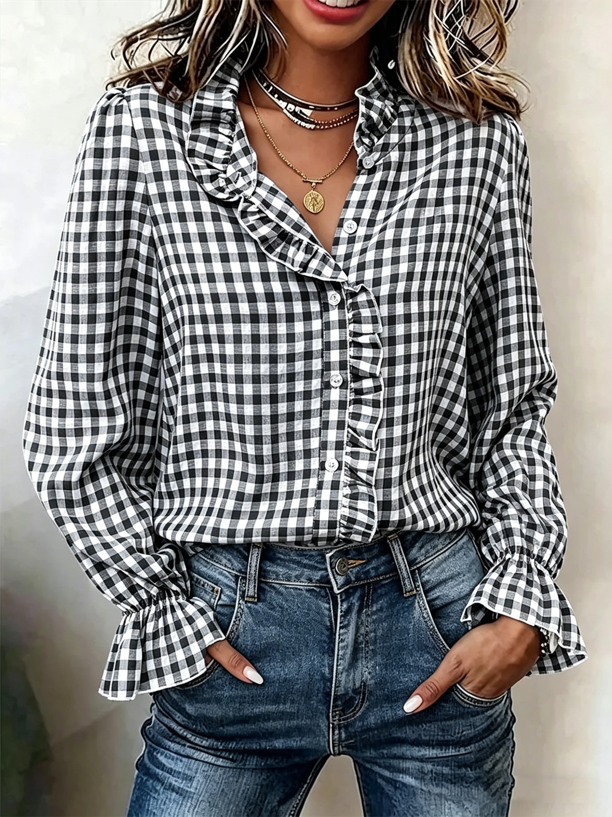 Polyester Cotton Plaid Elegant Others Shirt