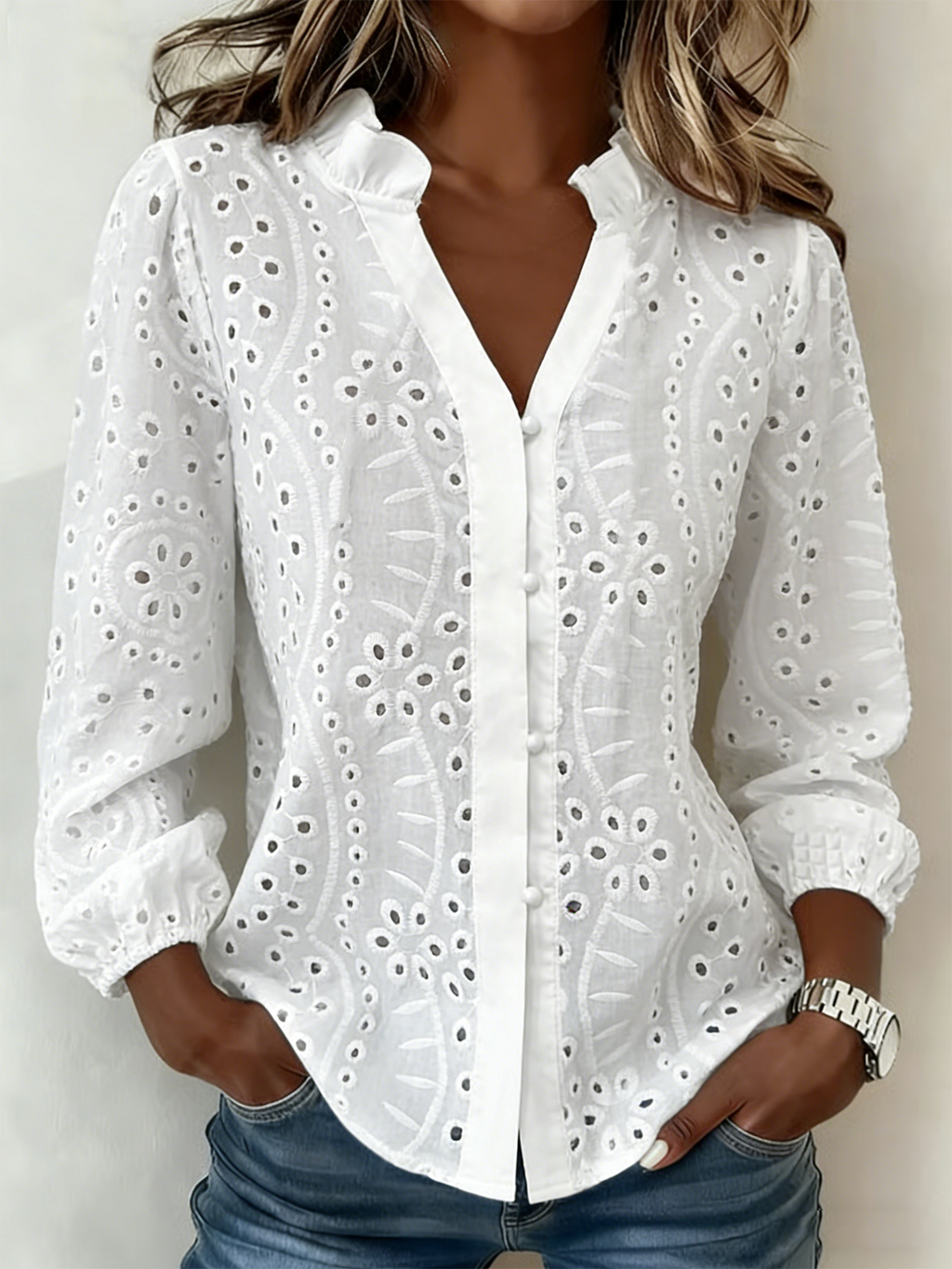 Others Loose Cotton-Blend Elegant Shirt
