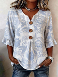 Women's Half Sleeve Blouse Summer White Floral Printing V Neck Daily Going Out Vintage Top