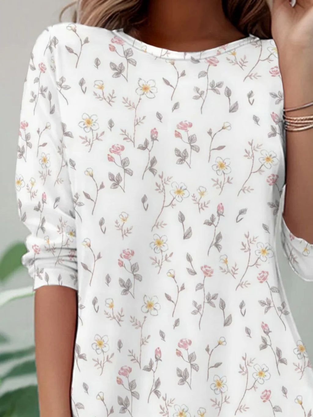 Women's Long Sleeve T-shirt Spring/Fall White Floral Jersey Crew Neck Daily Going Out Casual Top