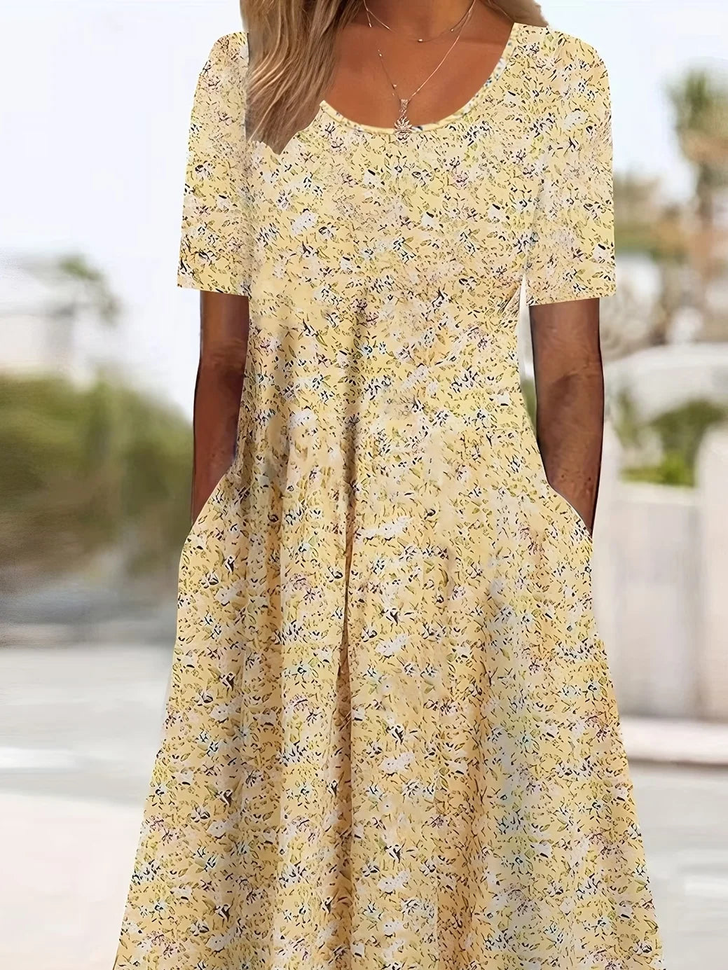Women's Short Sleeve Summer Yellow Floral Printing Crew Neck Daily Going Out Casual Maxi H-Line Shift Dress Dress