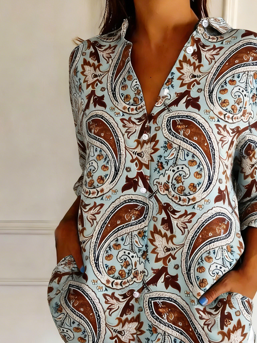 Loose Casual Shirt Collar Cashew Flowers Shirt