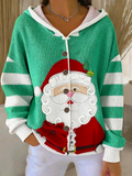 Casual Color Block Wool/Knitting Hoodie Cardigan