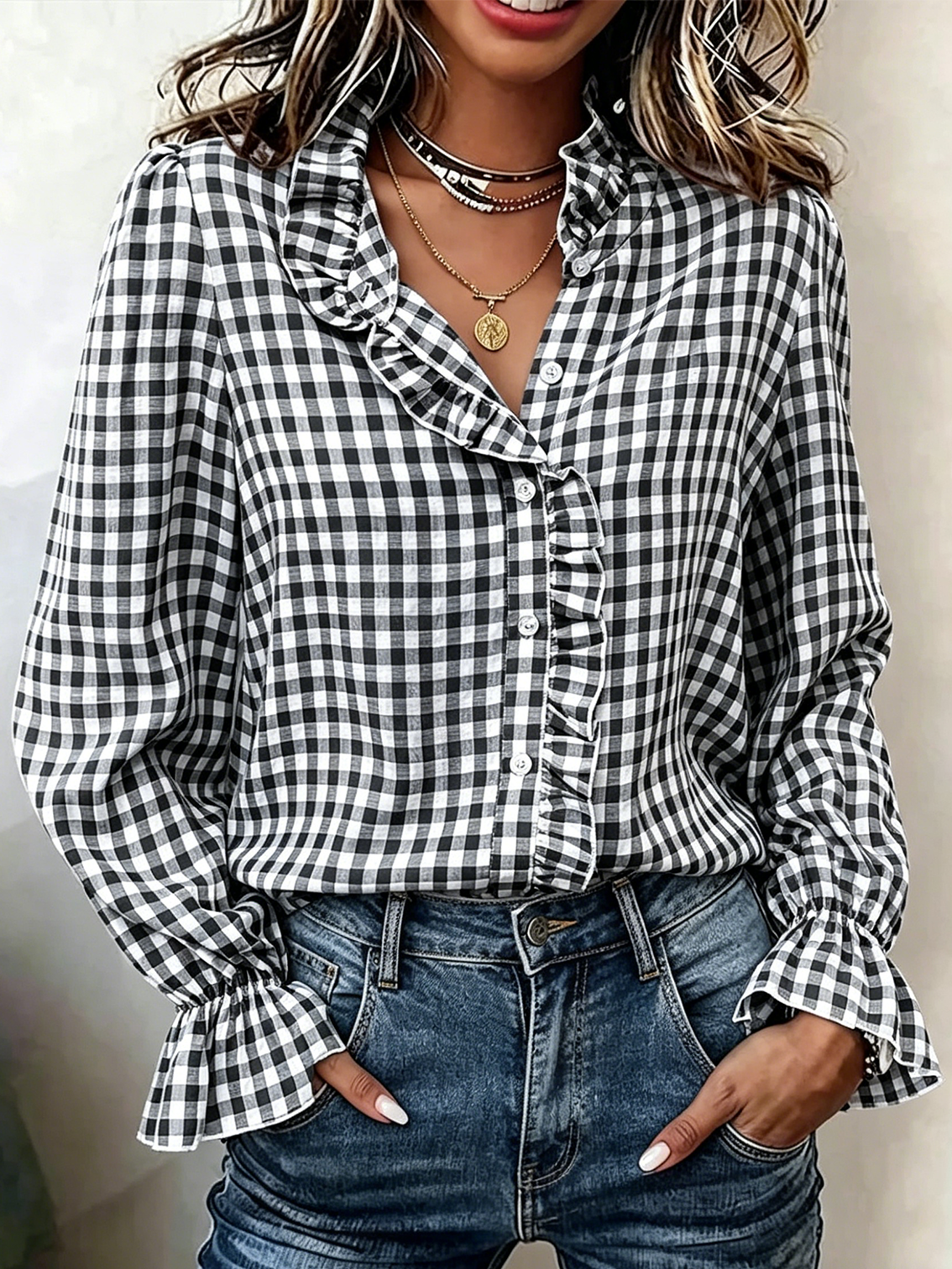Polyester Cotton Plaid Elegant Others Shirt