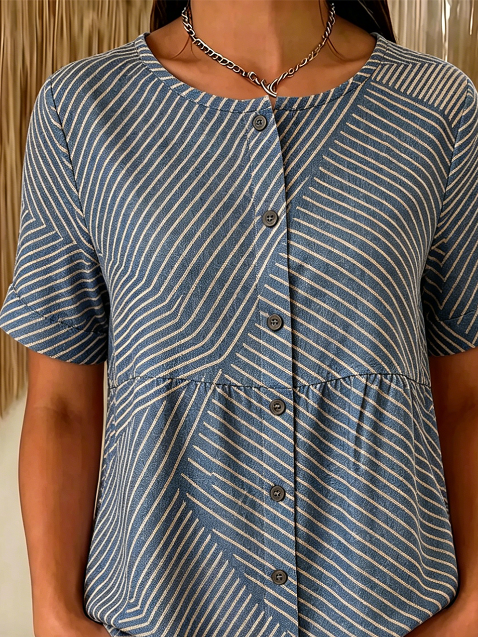 Casual Loose Crew Neck Striped Shirt