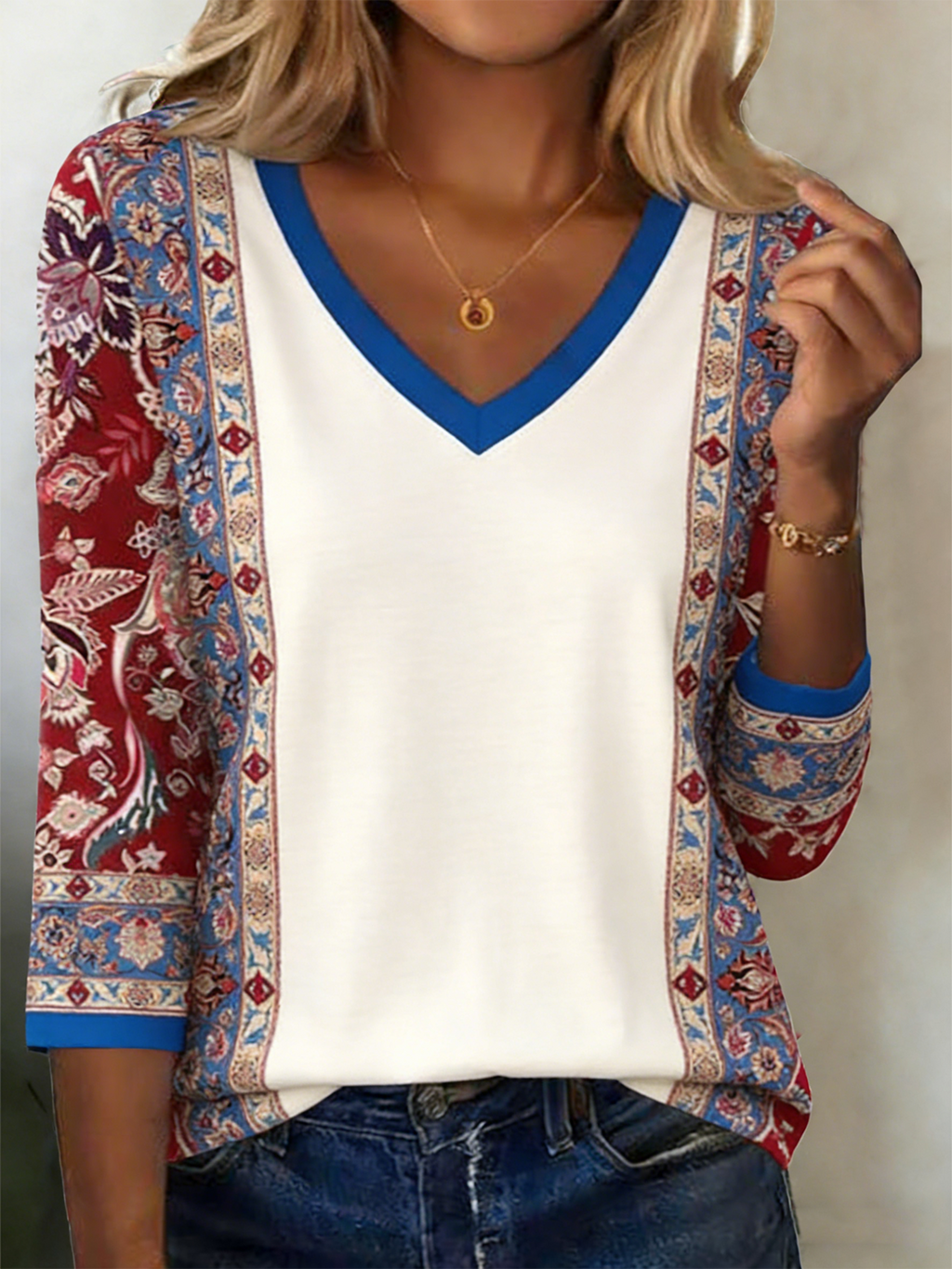 Nationality/Ethnic Cotton-Blend Casual T-Shirt