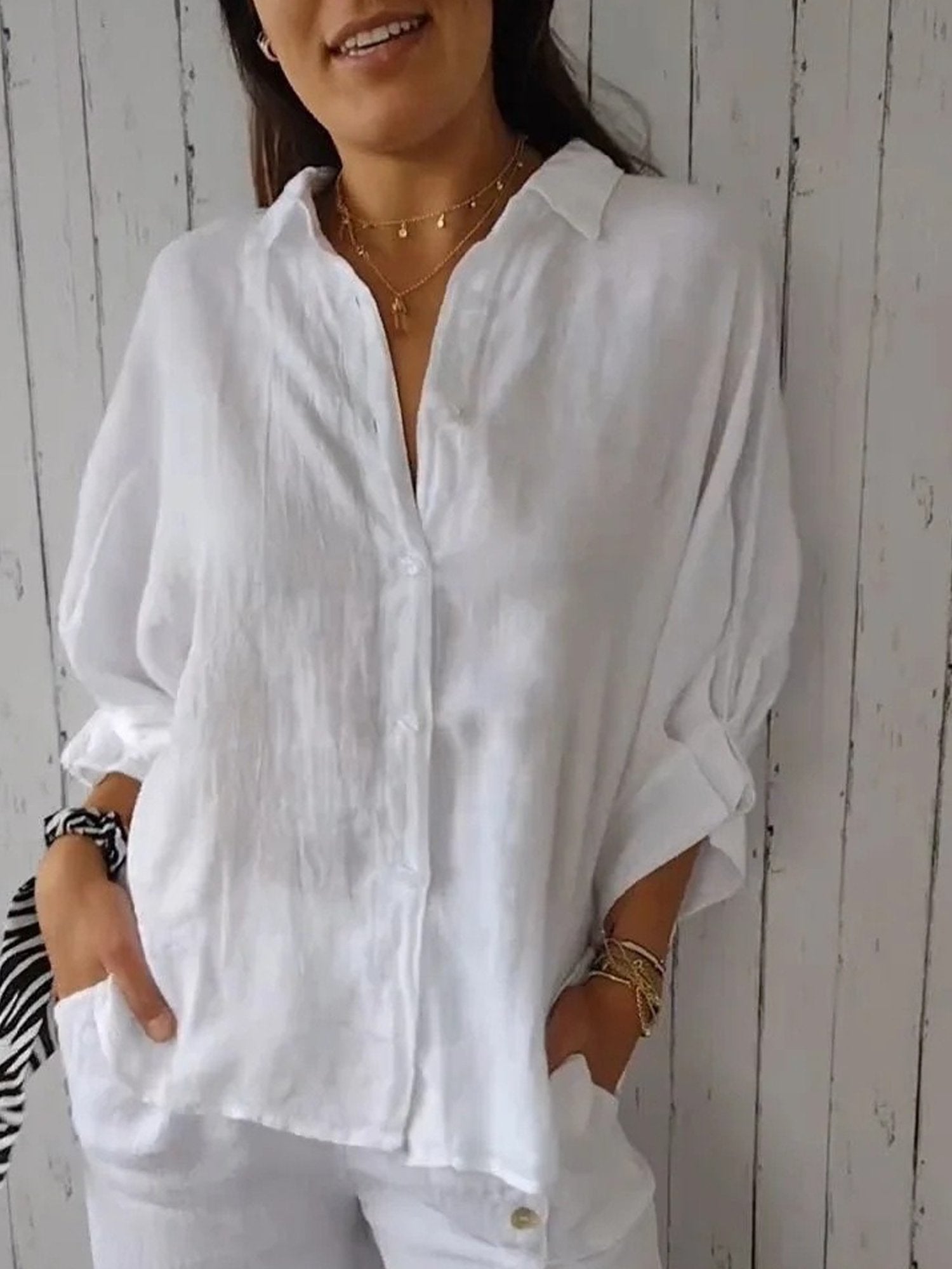 Casual Plain Shirt Collar Shirt