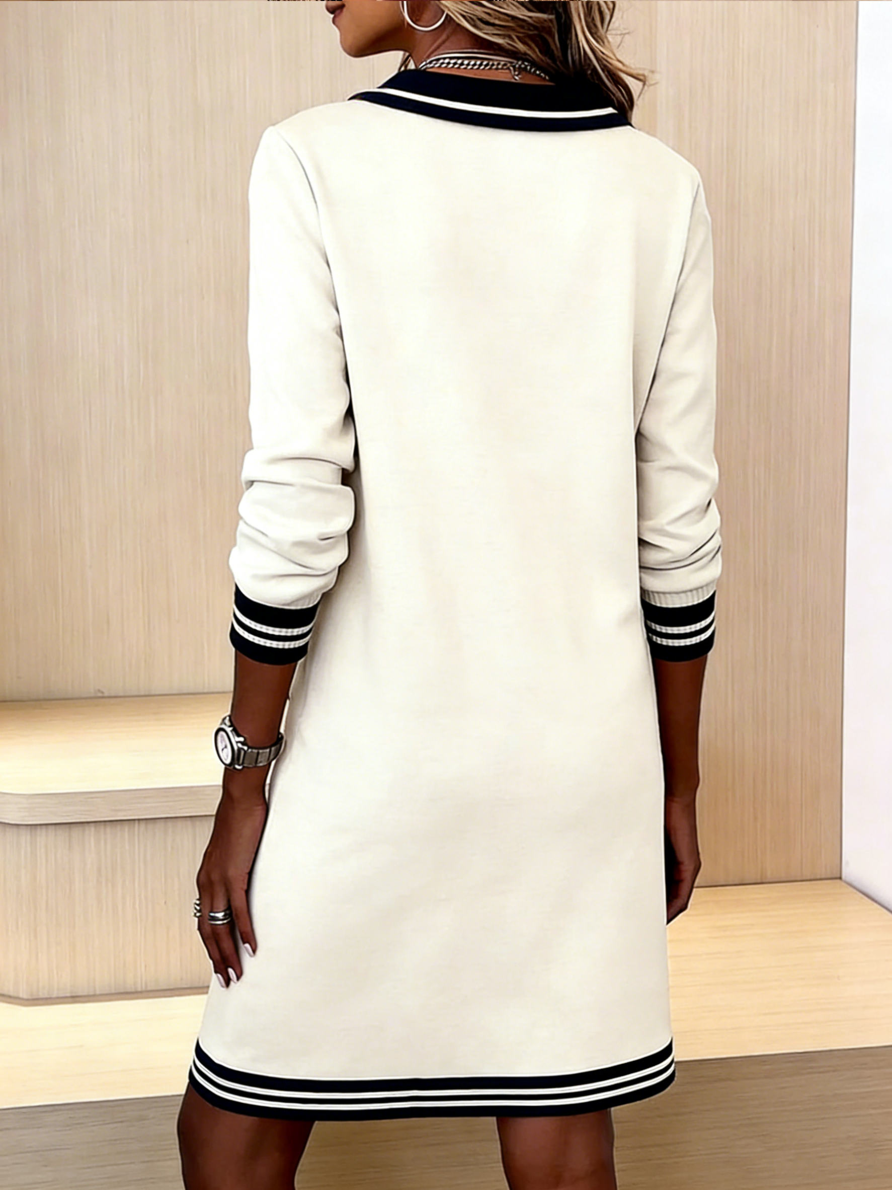 Color Block V Neck Casual Regular Fit Dress