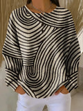 Women's Abstract Print Button-Up Casual Waffle Knit Sweatshirt