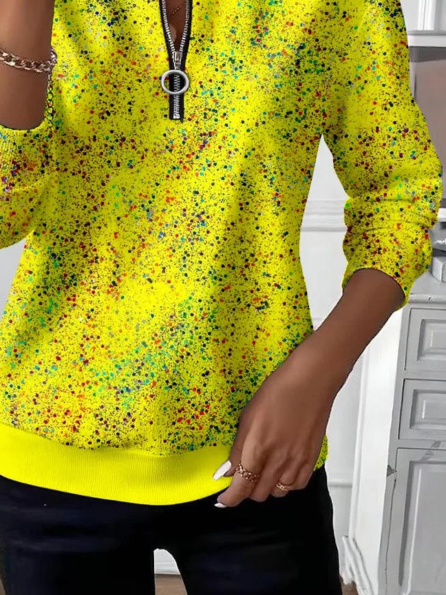 Women's Abstract Print Casual Zipper Long Sleeve Sweatshirt