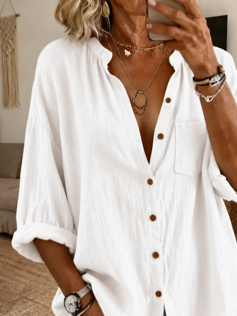 Women's Long Sleeve Shirt Spring/Fall White Plain Stand Collar Daily Going Out Casual Top