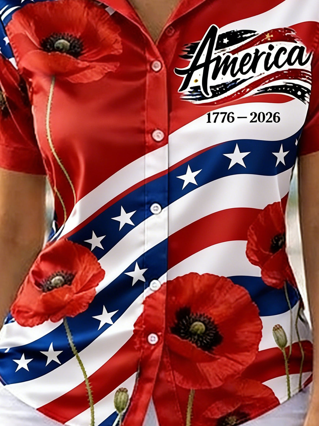 Women's 250th Anniversary Of The Founding Of the United States Vintage Short Sleeve Shawl Collar 3D Printing Daily Going Out Casual Shirt