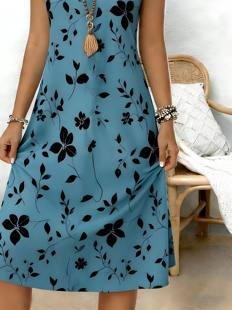 Crew Neck Loose Casual Dress With No