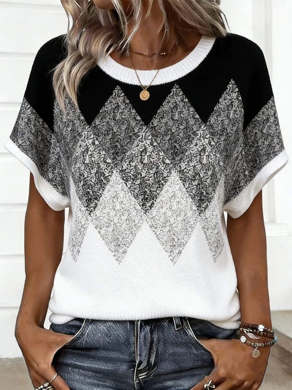 Geometric Crew Neck Loose Casual T-Shirt