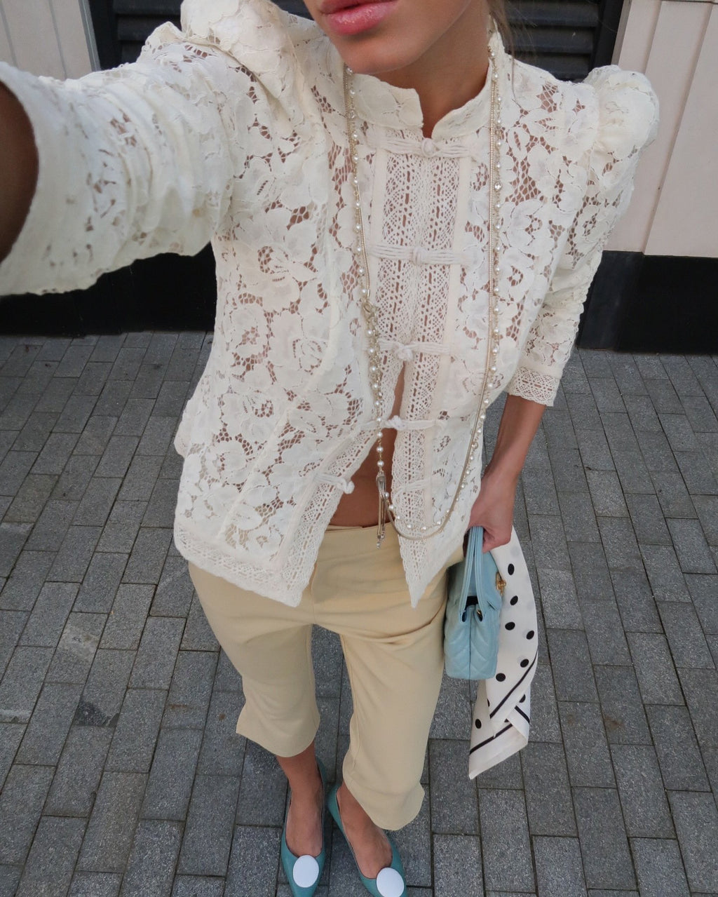 Mock Neck Elegant Lace Cotton-Blend Shirt