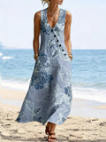 Floral Linen Blend Regular Fit Vacation Dress With No