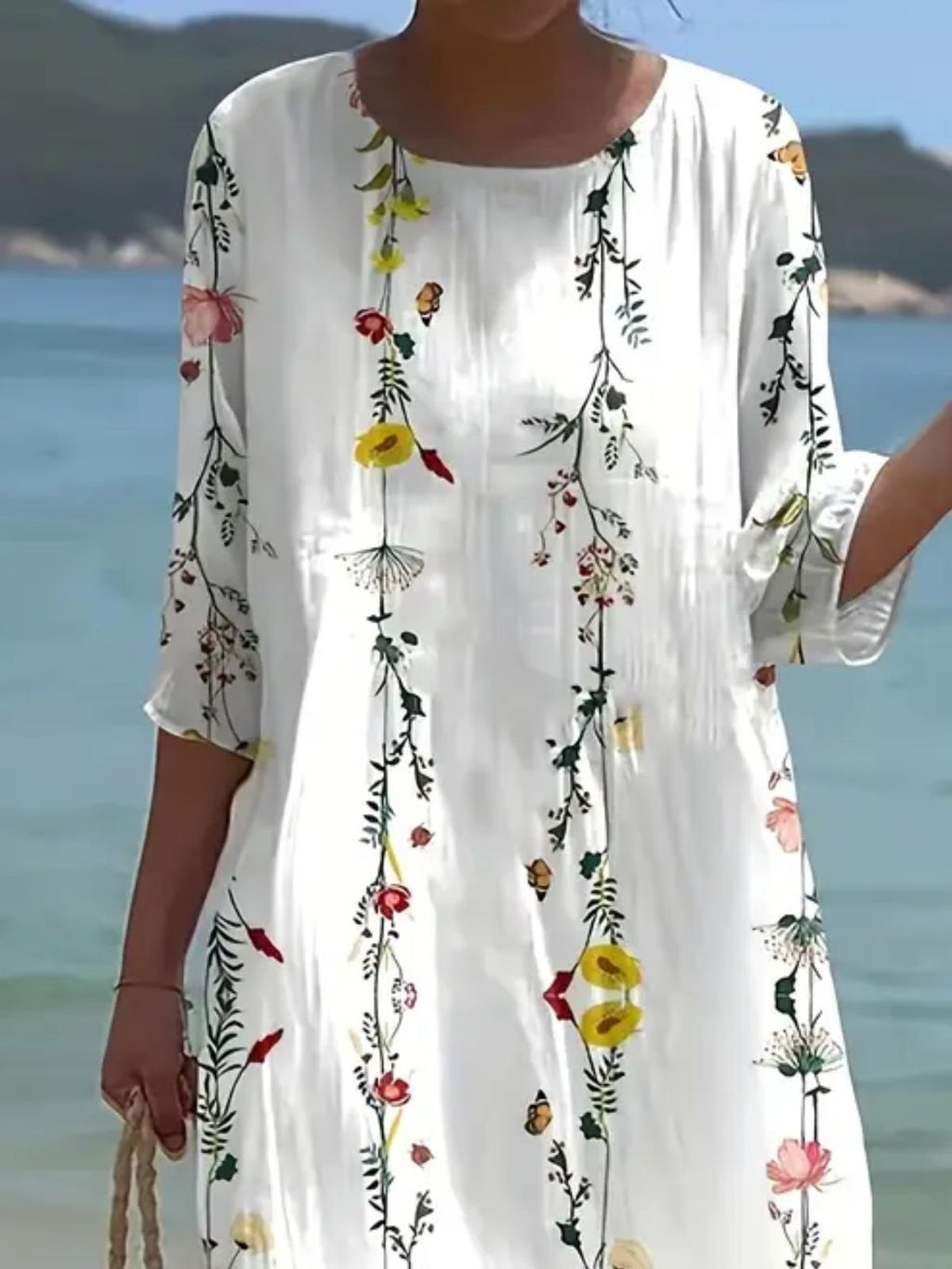 Women Floral Crew Neck Short Sleeve Comfy Casual Maxi Dress
