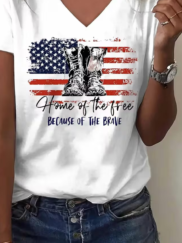 Women's Short Sleeve T-shirt Summer White Text Letters Jersey V Neck Holiday Going Out Casual Top
