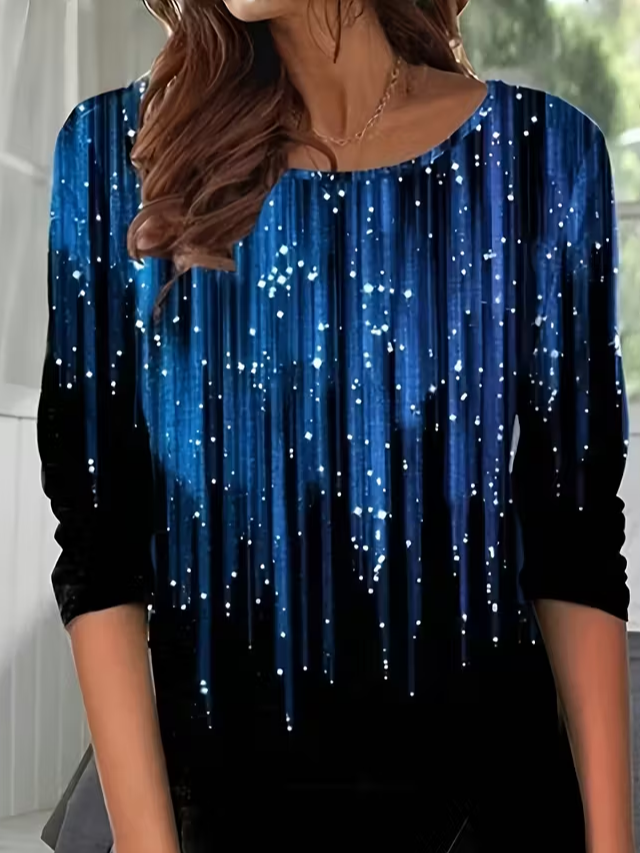 Women's Long Sleeve T-shirt Spring/Fall Black Abstract Jersey Crew Neck Daily Going Out Casual Top