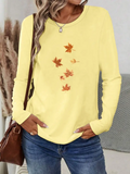 Women's Long Sleeve T-shirt Spring/Fall Yellow Maple Leaf Printing Jersey Crew Neck Daily Going Out Casual Top