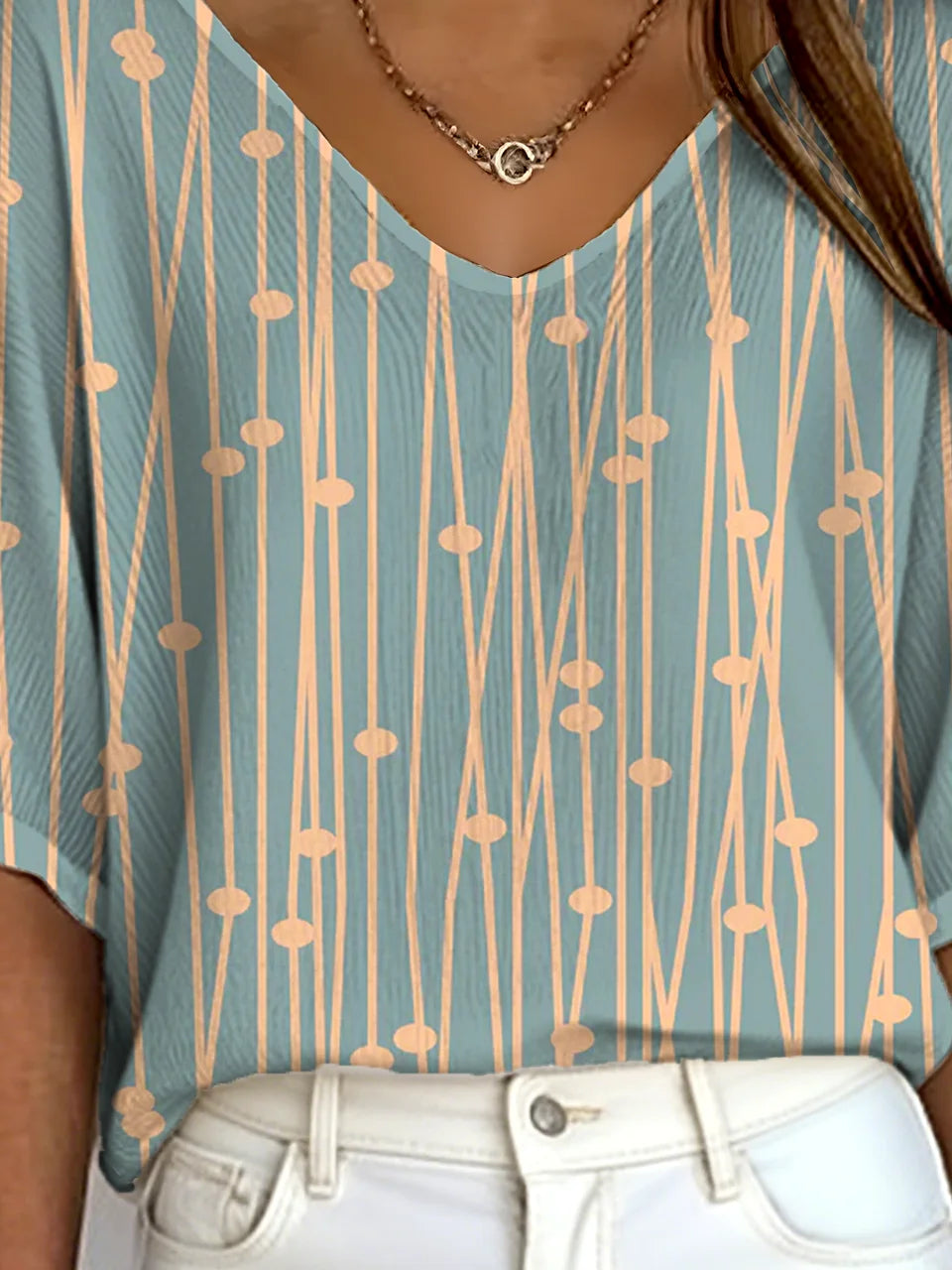 Women's Ribbed T-Shirt Casual Comfort 3/4 Sleeves Regular Top