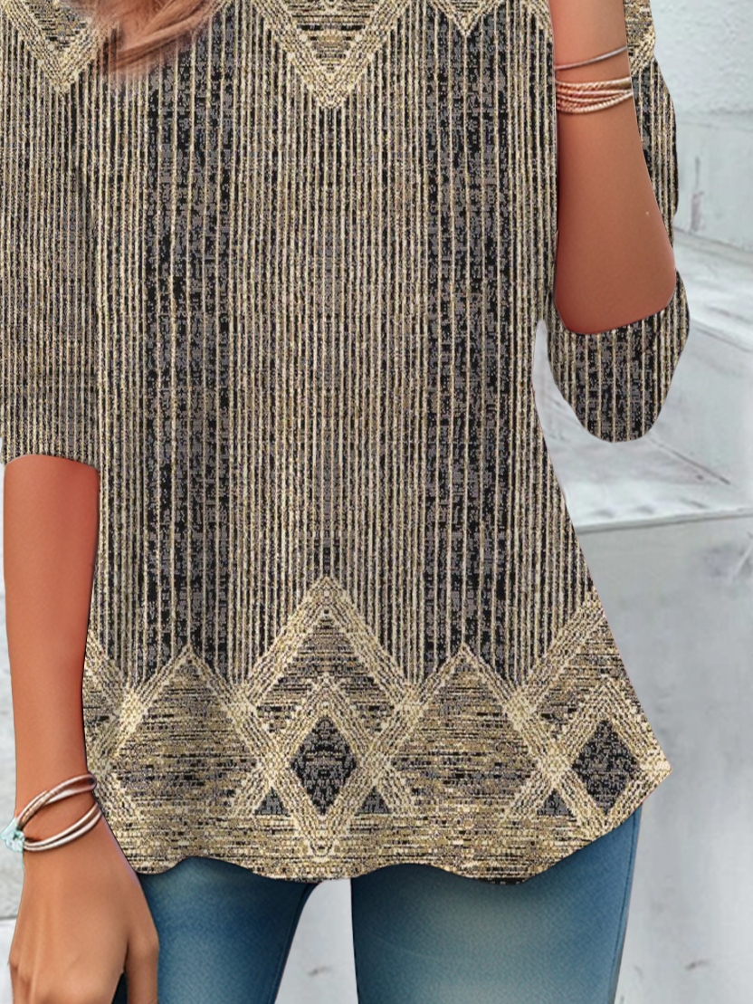Women's Long Sleeve T-shirt Spring/Fall Brown Abstract Jersey Crew Neck Daily Going Out Casual Top