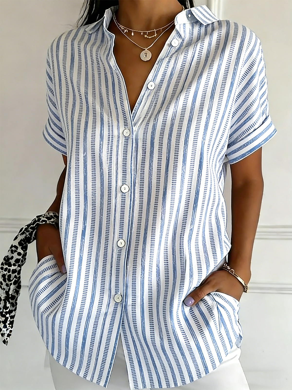Cotton And Linen Shawl Collar Regular Fit Elegant Shirt