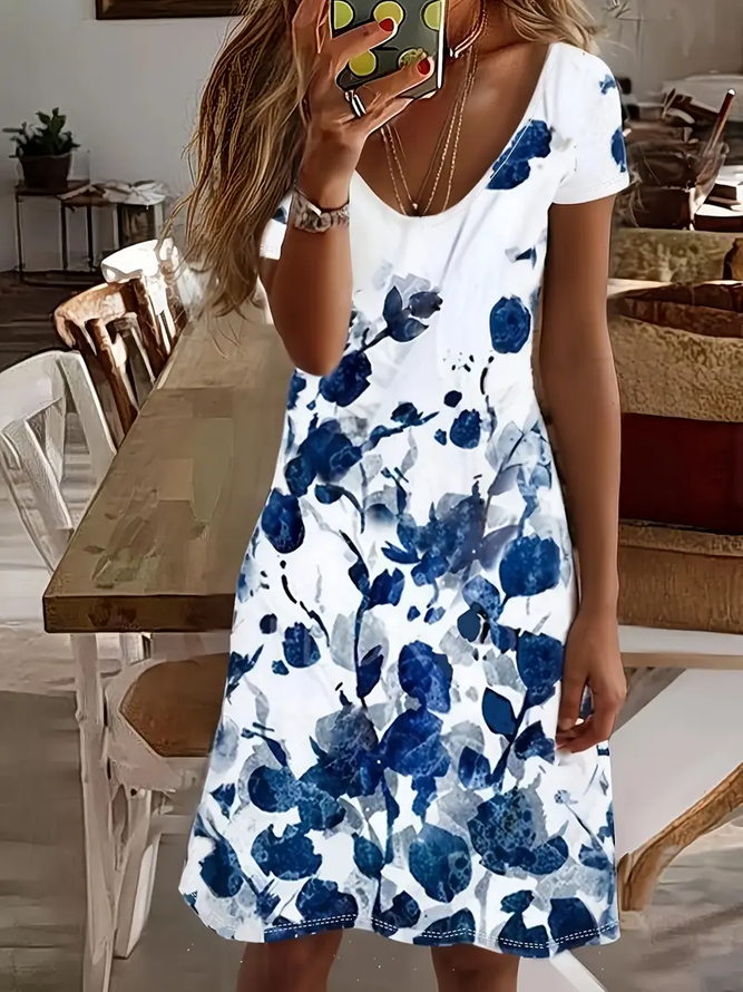 Women's Floral Print V-Neck Short Sleeve Dress