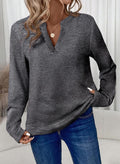 Plaid V Neck Loose Casual T-Shirt