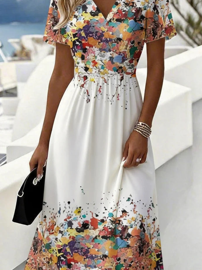 Elegant Regular Fit V Neck Dress With No