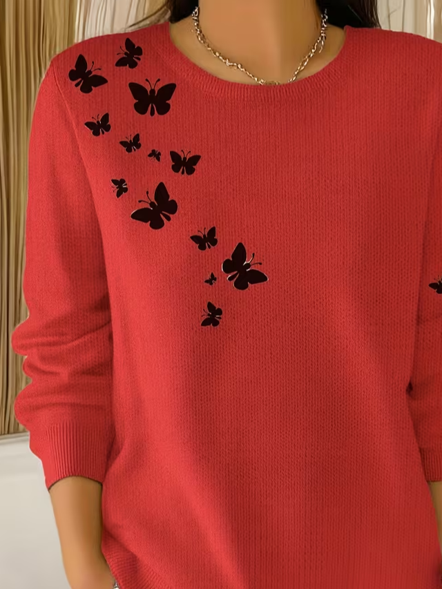Printing Casual Crew Neck Butterfly Sweater