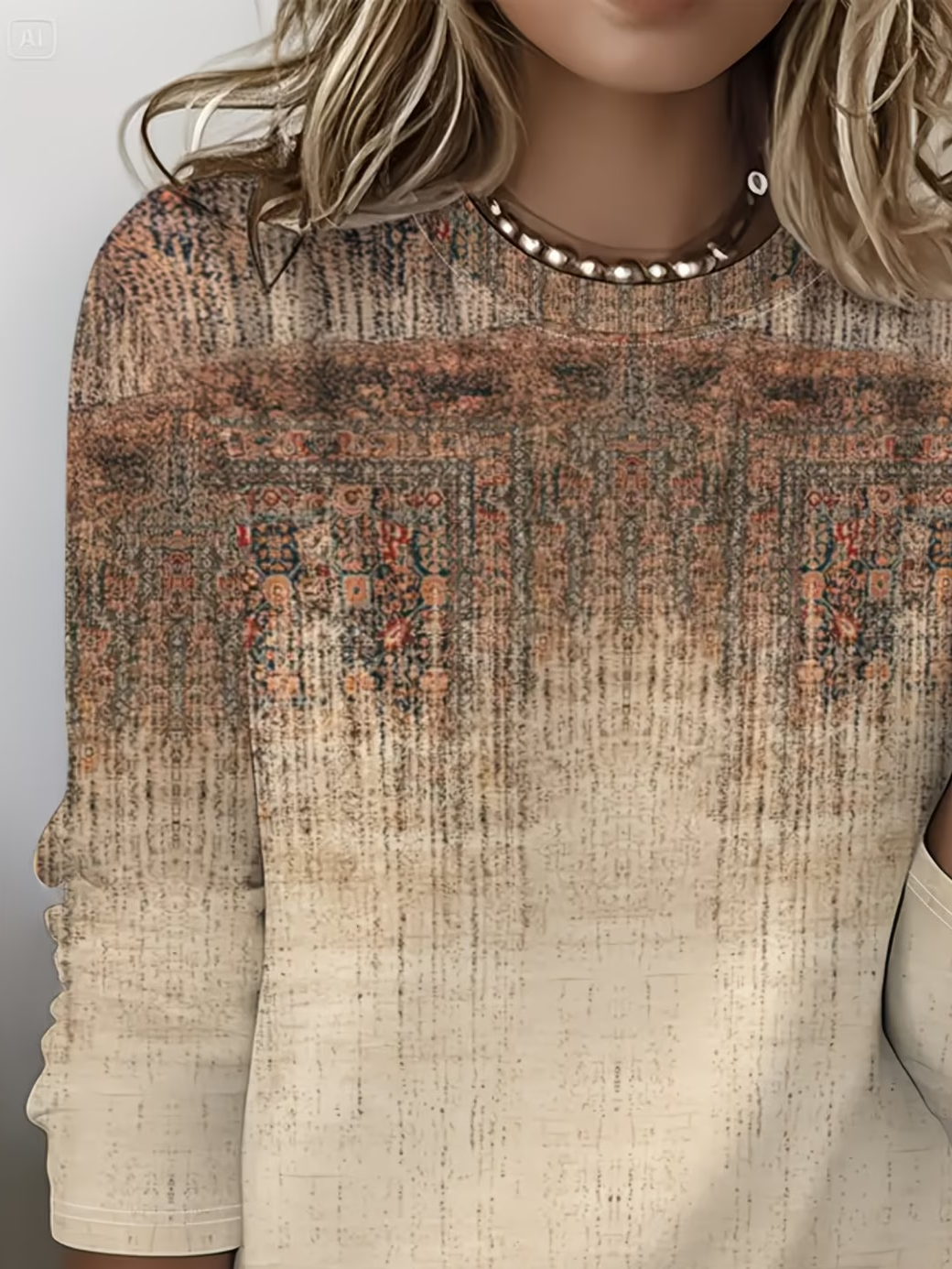 Women's Long Sleeve T-shirt Spring/Fall Khaki Abstract Printing Jersey Crew Neck Daily Going Out Casual Top