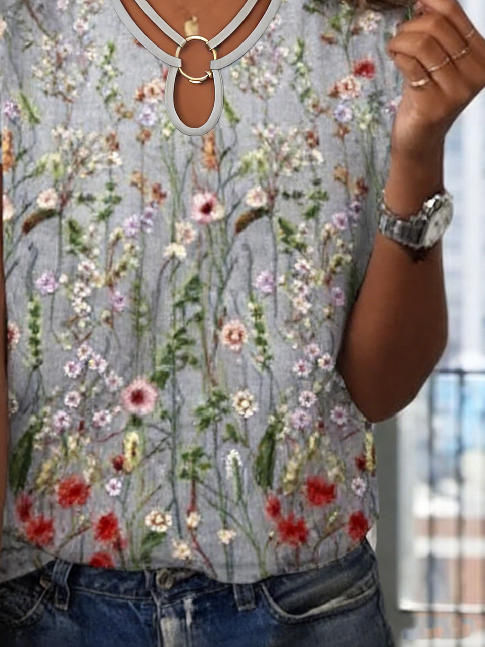 Regular Fit Floral Cotton Elegant T-Shirt