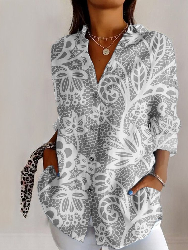 Retro dark floral print long sleeved shirt