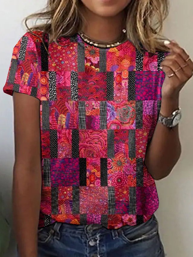 Vintage floral block short sleeved T-shirt