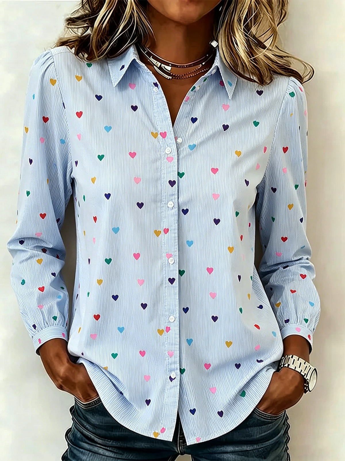 Shirt Collar Vintage Striped Loose Shirt