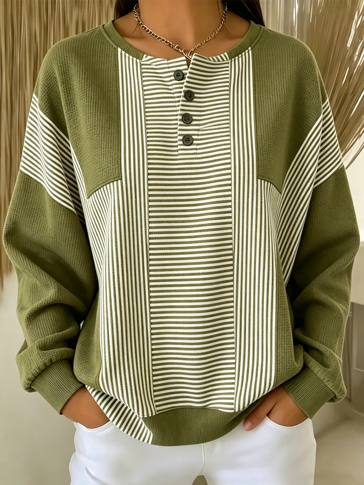 Others Casual Striped Loose Sweatshirt